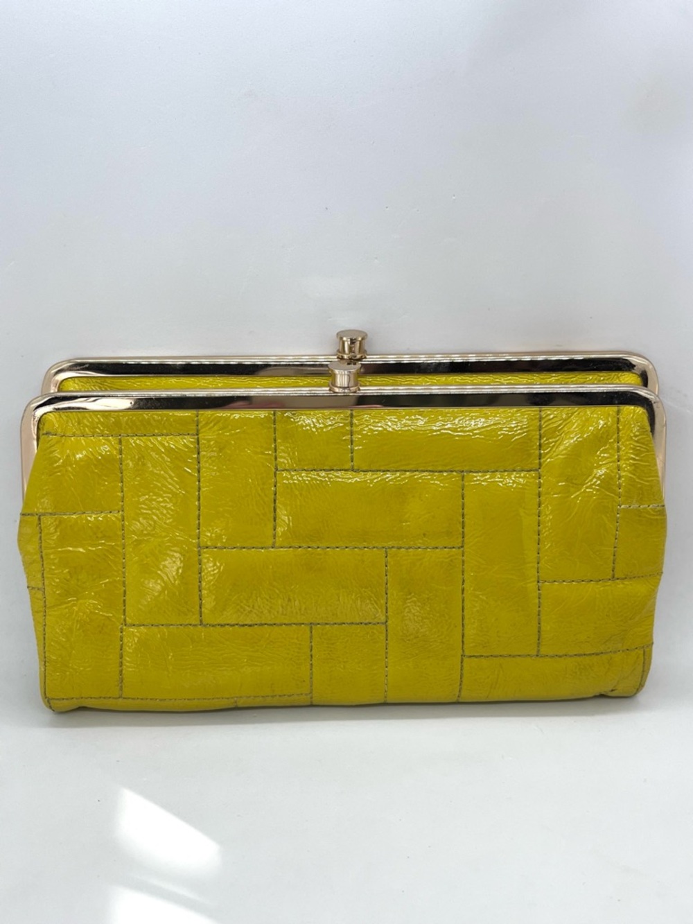 Hobo Lauren Double Frame Clutch Wallet Yellow Patent Leather